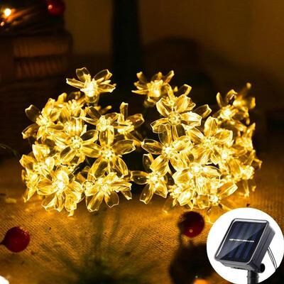Inspired Living Solar Sakura Fairy Lights Waterproof Cherry Blossom Outdoor String Lights For Garden & Wedding Decor warm