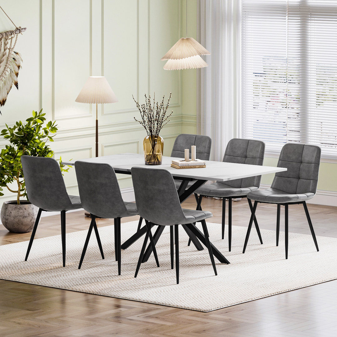 17 Stories 6 -Person Extendable Dining Set White/Grey 6