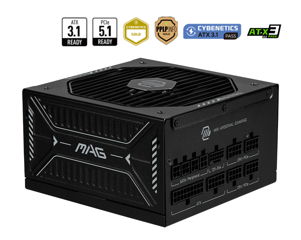 MSI MAG A1000GLS PCIE5 1000 Watt ATX 3.1 PCIe 5.1 80+ Gold Netzteil 135mm Lüfter