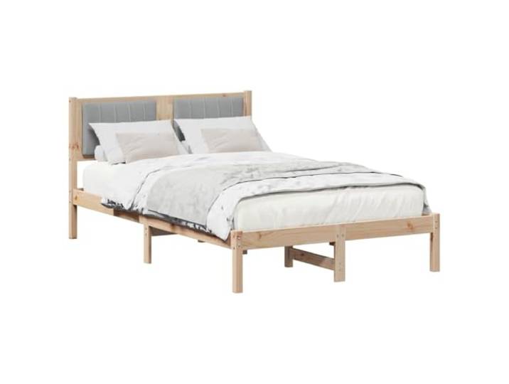 KTHLBRH Bett hellgrau 120 x 200 cm Kiefer massiv Gepolstertes Kopfteil, bequemer Schaumstoff, stabile Beine, einfach zu montieren