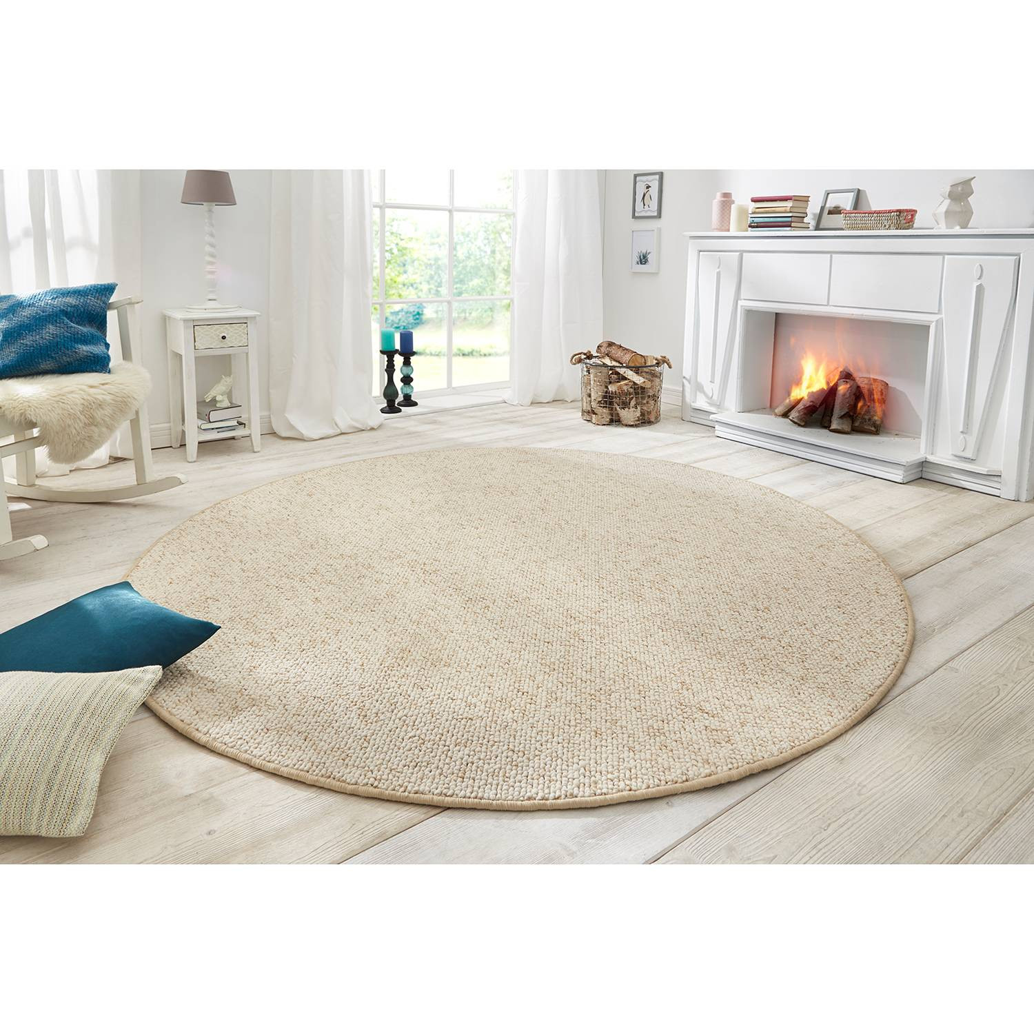 home24 Wolly II Laagpolig vloerkleed beige, ⌀ 133 cm