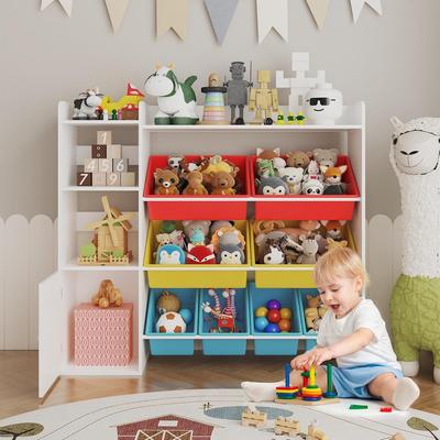 Garvee Kids Toy Storage Organizer w/ 8 Removable Bins & Bookshelf, Engineered Wood