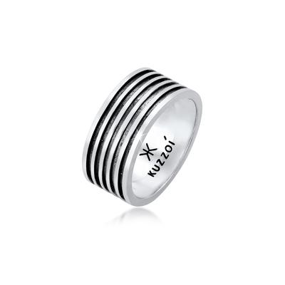 Silberring KUZZOI "Herren Bandring Massiv Rillen 925 Silber" Gr. 60, grau, Fingerringe, Herren, 60mm, ohne Stein, Silber 925 (Sterlingsilber), 10mm, Silberring
