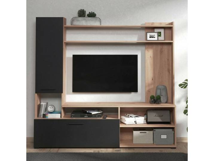 Mur équipé Chieve Dmora en bois mélaminé noir