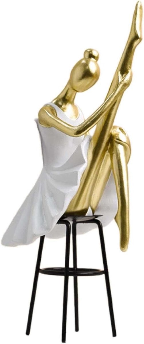 Ballerina Beeldje Meisjesfiguur Hars Goud Wit Hoogte: 30 cm