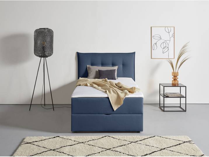 Boxbett, Blau, 155x213 cm, Holzwerkstoff, Inklusive Bettkasten & Topper, Skandinavisch, andas