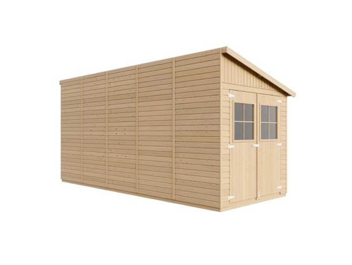 TIMBELA M341A+M341G – Tuinhuisje van Natuurlijk Hout (Met Zijwand) met Geïmpregneerde Vloeren - Buitenberging met Ramen - H244x218x514 cm/10 m² - Werkplaats voor Gereedschaps- en Fietsenstalling