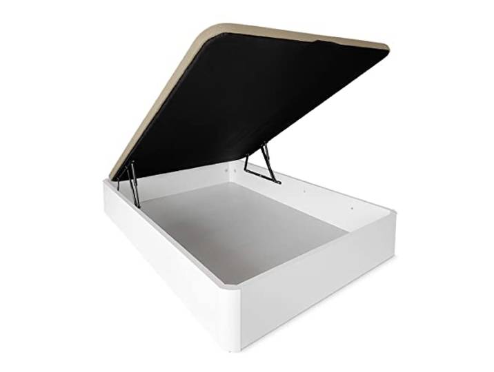 DUÉRMETE ONLINE Aufklappbares Bett, extra verstärkt, großes Fassungsvermögen, mit atmungsaktivem Deckel, abgerundete Ecken, 90 x 200 cm, Weiß