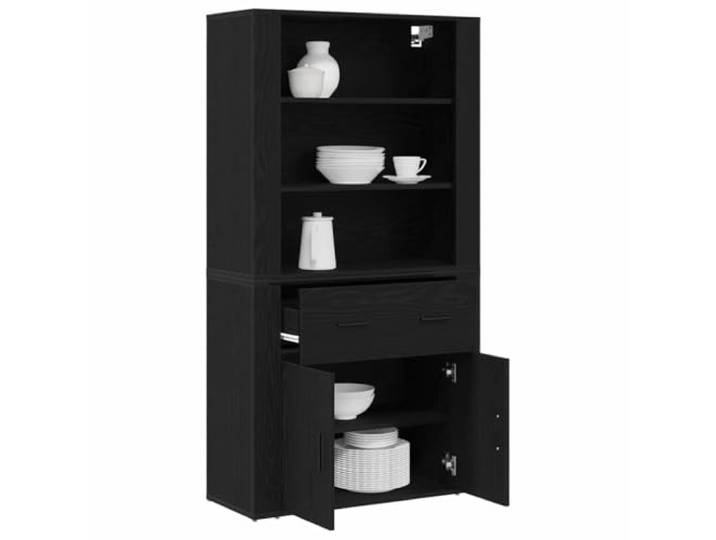 KTHLBRH Sideboard Eiche Schwarz 80 x 33 x 150 cm Holz mehrschichtig Mit Schublade, 2 Türen, Metallgriffen, verstellbaren Einlegeböden, einfache Montage