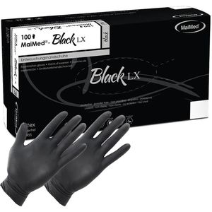 MaiMed Einmalhandschuhe Black LX, schwarz, 100 Stück, Latex, chemikalienbeständig, lebensmittelecht, Größe XL