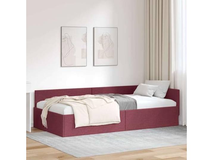 Eckbettgestell mit Kopfteil Weinrot 90x200 cm Stoff L-Form Platzsparend, Sofa und Bett, Sperrholz stabil, Pflegeleicht, Flexible Montage