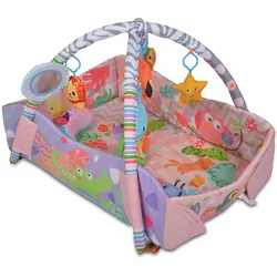 Moni Spielcenter 2 in 1 Oase Krabbeldecke Kissen Spielbogen Spielzeuge Bällebad pink