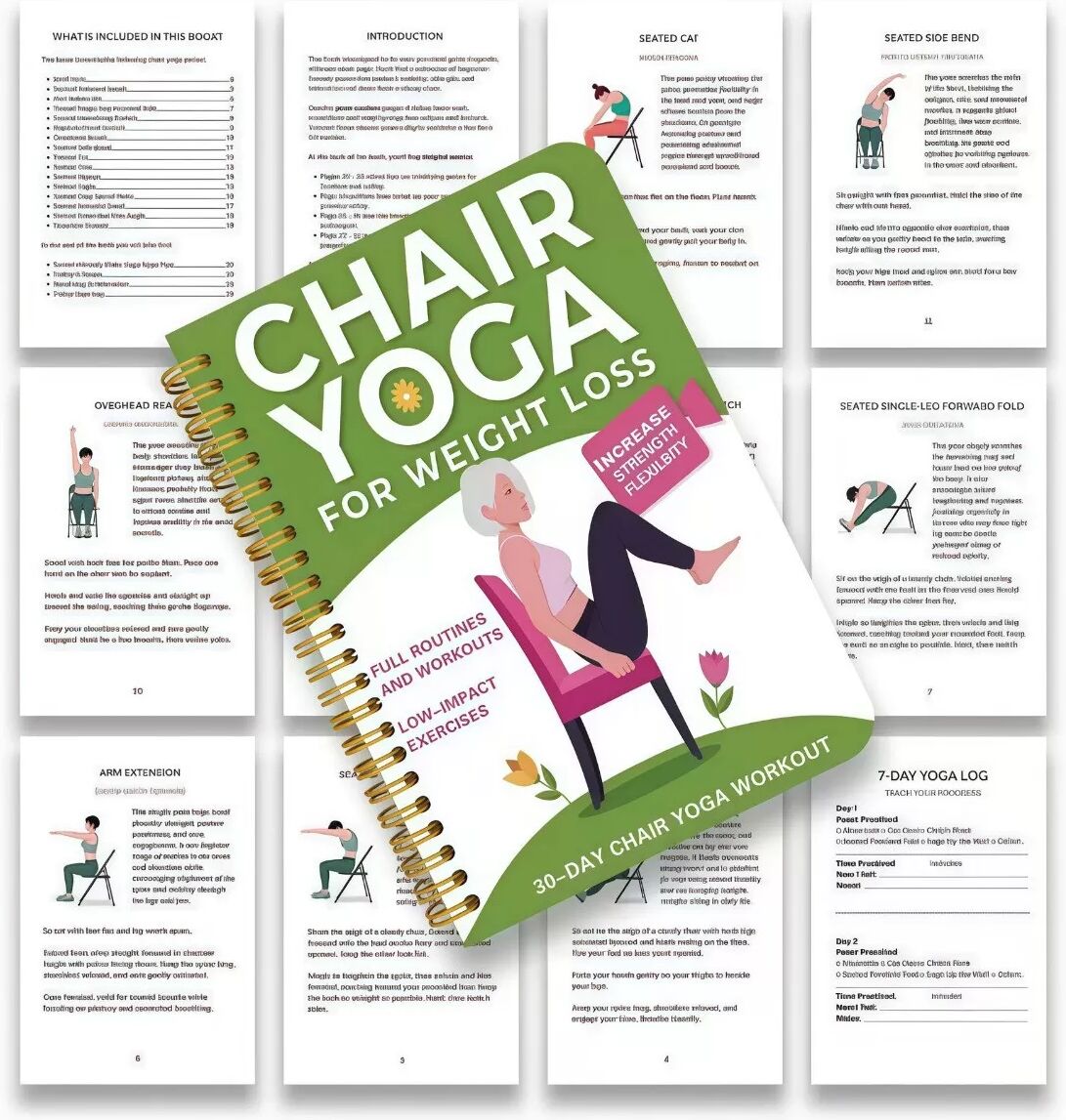 INF 30-Tage Yoga-Gewichtsverlust-Tagebuch – Senioren-Trainingslog mit Yoga-Posen & Routinenplaner, beschichtetes Papier,