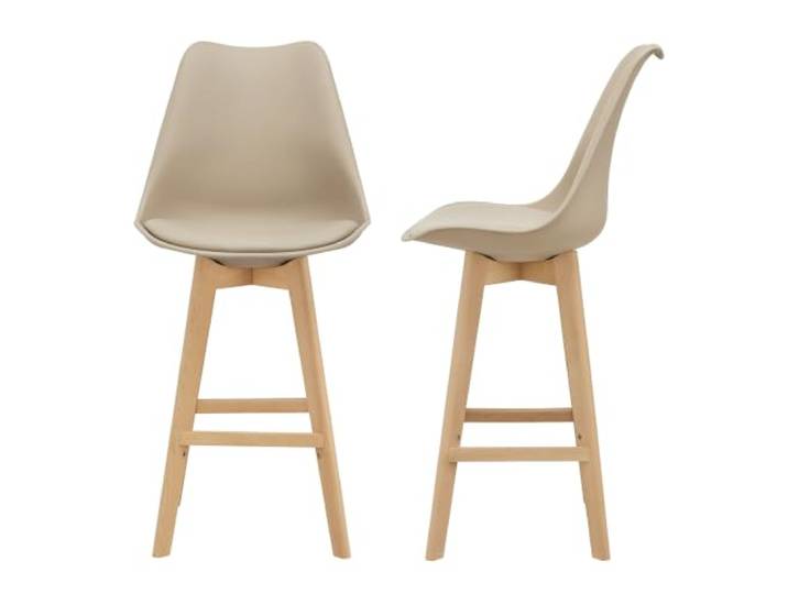 Helloshop26 Barhocker mit Rückenlehne und gepolsterter Fußstütze, 105 cm, Beige, 2 Stück, 03_0002776