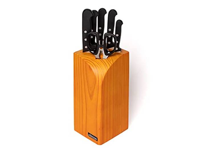 ARCOS Messerblock Set 6-teilig Edelstahl Nitrum - Ergonomischer Griff aus Polyoxymethylen POM, Besserer Halt - 3760 g, Kiefernholzblock - Schwarz, Serie Universal