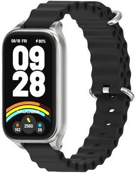 Everyday Crate Mijobs Xiaomi Smart Band 9 Active Band Marine Silicone Replacement Watch Band With Metal Shell For Redmi Band 3 black Silver