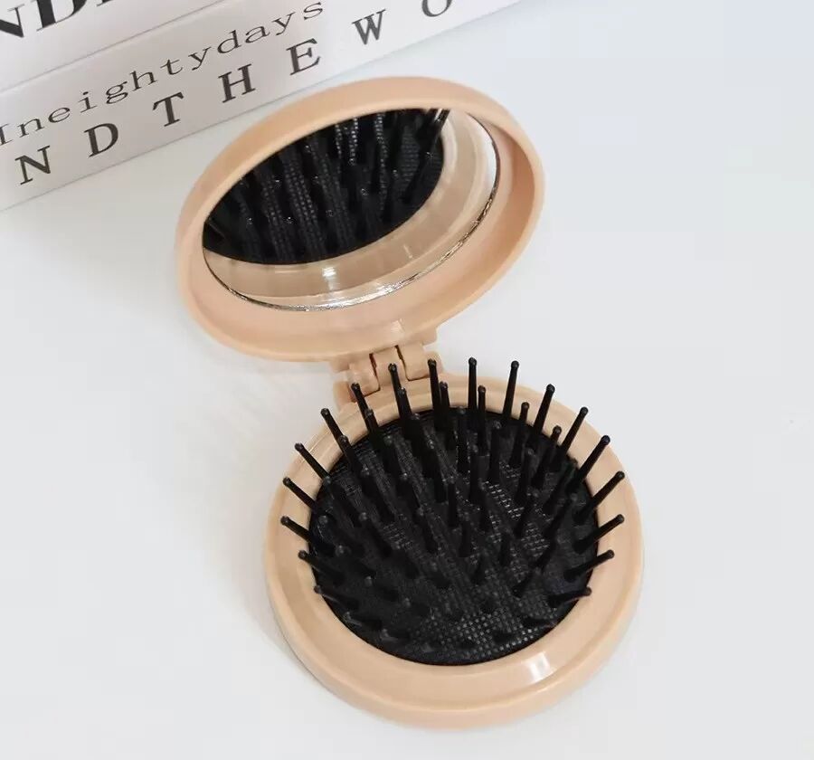 INF Peigne Pliant Compact à Coussin d'Air avec Miroir de Maquillage café