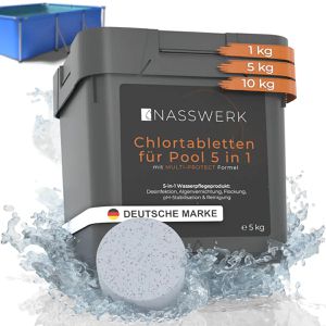 NASSWERK Chlor organisch, langsamlösliche 5in1 Multitabs, für Pools, 90 % Chlorgehalt, 25 x 200 g, Eimer 5 kg