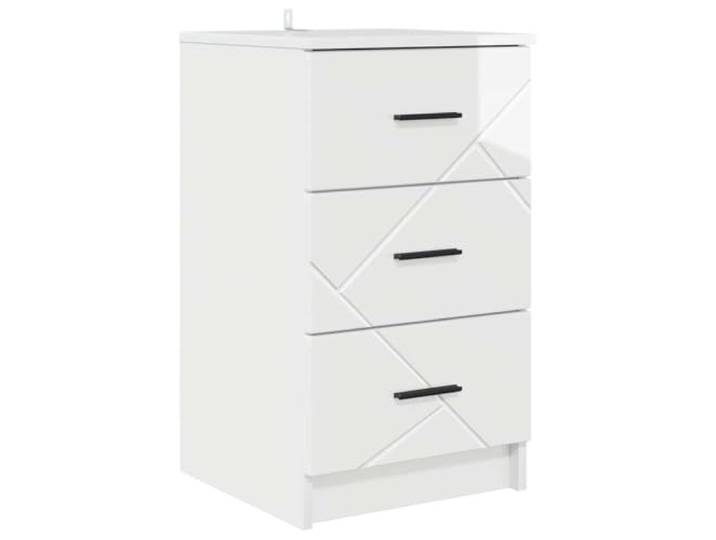KGFHERENB Nachttisch Hochglanz-Weiß 38x38x66cm Nachtkommode 3 Schubladen Kompakter Beistelltisch fürs Schlafzimmer: 3 geräumige Schubladen mit Metallgriffen bieten strukturierten Stauraum.
