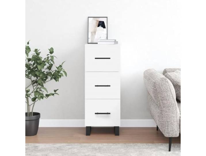 RJPLMFV Anrichte, weiß, 34,5 x 34 x 90 cm, Holz aus Technik 3 Schubladen, Füße aus Metall, Wohnzimmermöbel, organisierte Aufbewahrung