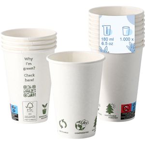 Biozoyg Trinkbecher DHD04423, weiß, Pappe, Einweg, für Heißgetränke, 0,18 l, 1000 Stück