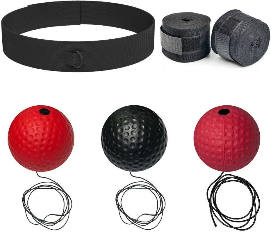 INF Ensemble de balle réflexe de boxe : bandeau, 3 balles et bandages pour l'entraînement à l'agilité