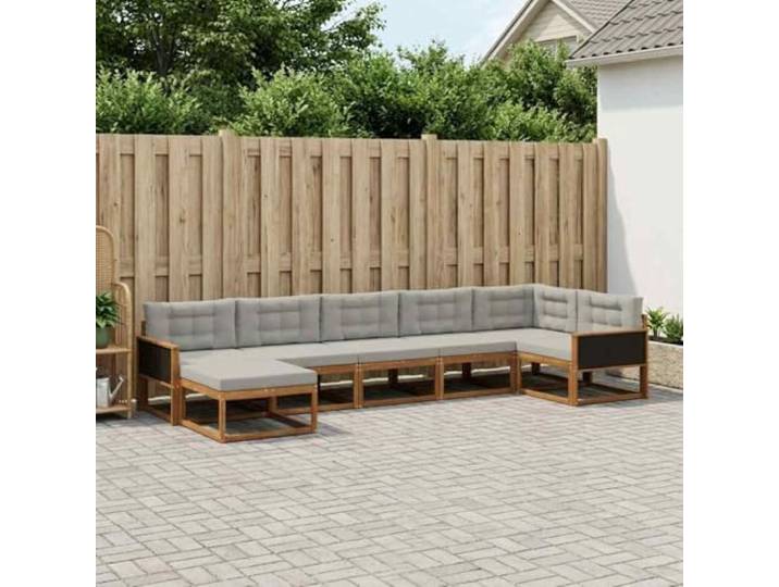 HFMDRMU Outdoor-Sofagarnitur mit Kissen 7 pcs, Lattenrahmen Sofa aus massivem Akazienholz, Sitzgruppe Terrasse Hellgrau mit Lattenrückenlehne und Armlehnen, modulares Design für Garten