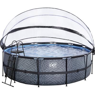 Framepool EXIT "inkl. multifunktionaler Poolabdeckung & Wärmepumpe", grau, H:122cm Ø:450cm, Schwimmbecken, ØxH: 450x122 cm, mit Sandfilteranlage und Sicherheitsleiter