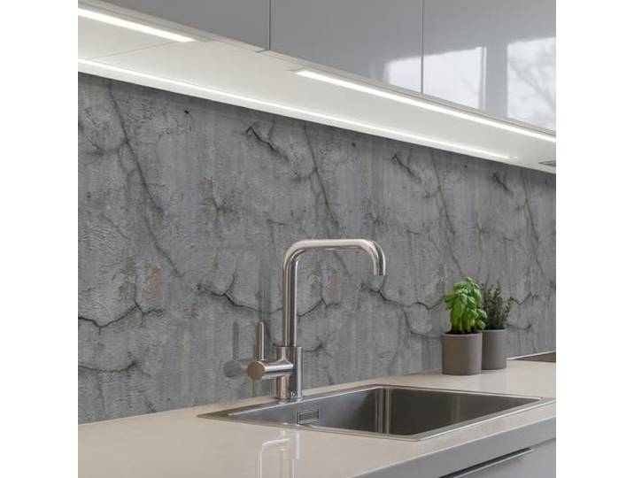 KitchenYeah© Küchenrückwand Selbstklebend Küchenspritzschutz Rückwand 80x500 cm - Wandschutz Ohne Bohren Spritzschutz Wand Wandverkleidung Alt - Beton