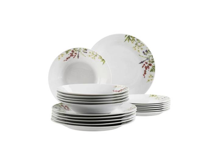 Mäser Tafelservice, Weiss, Keramik, 18-teilig, Floral, Geschirr, Geschirr-Sets, Tafelservice