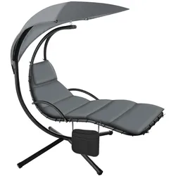 tectake Hängeliege Elaria mit Sonnendach und Seitentasche - Grau - 195x132x197 cm - Bequeme und stabile Gartenmöbel