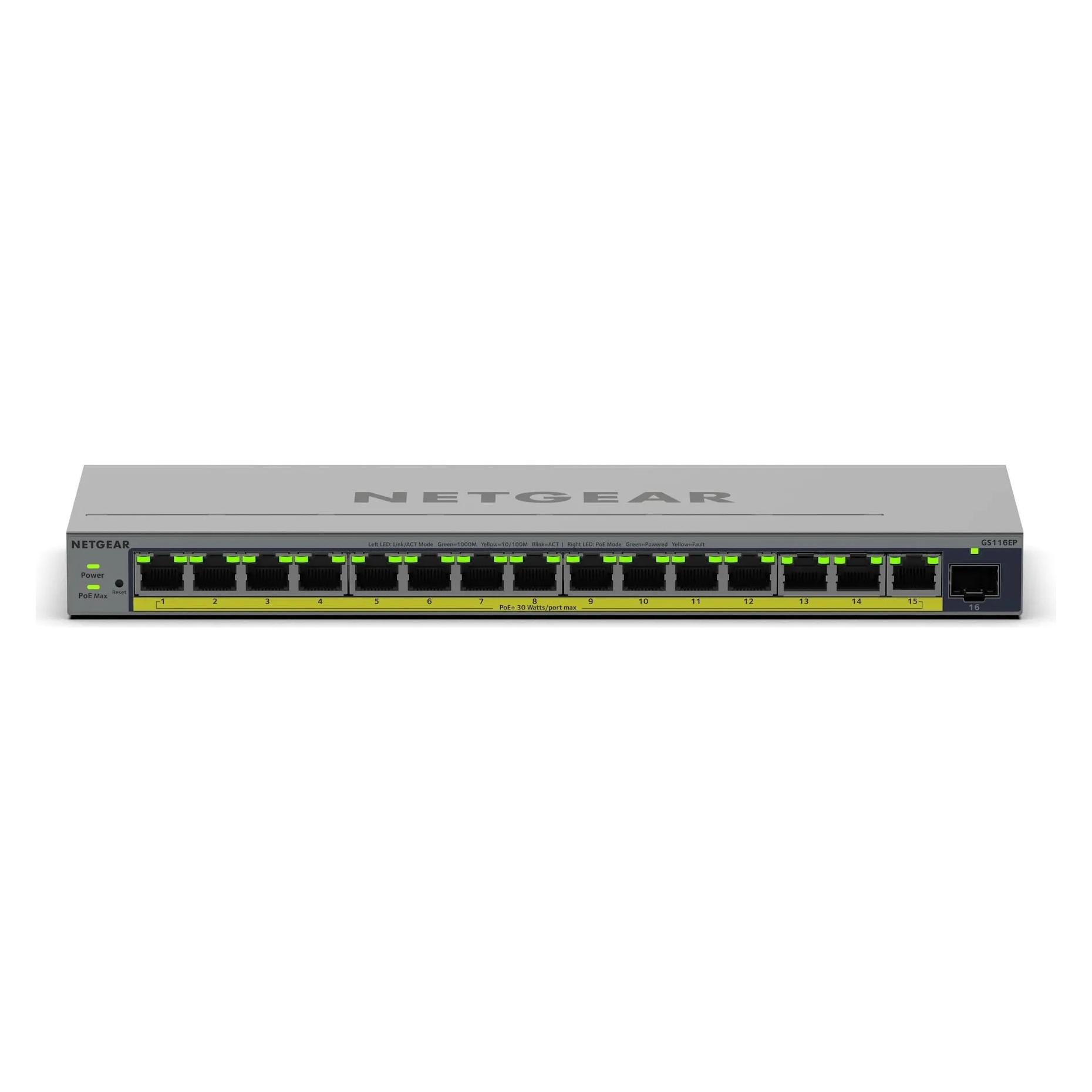 Netgear 16PT GB PLUS SWICH W/ POE+ GS116EP (16 Ports) (GS116EP-100EUS)