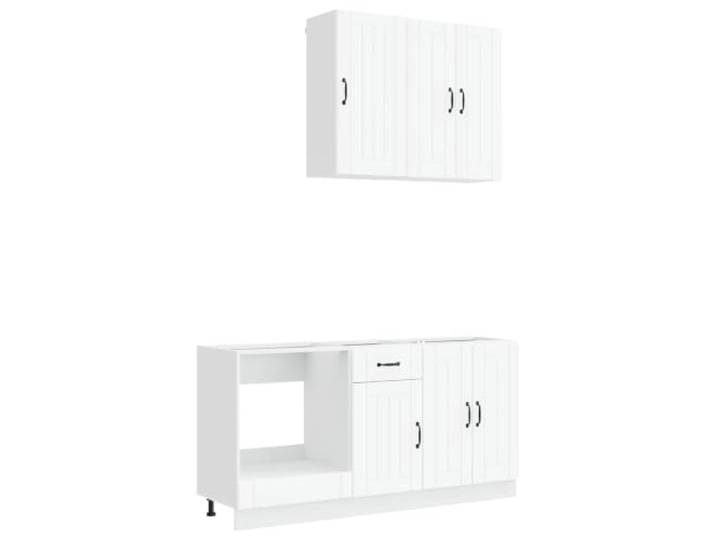 Favemtsl Küchenzeile 5-TLG Küchenschrank Set Lucca Weiß Holzwerkstoff Modulare Miniküche mit höhenverstellbaren Füßen und Kippschutz für optimale Raumnutzung in Küche oder Essbereich.