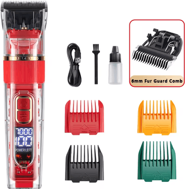 Inspire Picks Professional Rechargeable Dog Clipper Pet Grooming Trimmer For Dogs & Cats red 6mm Set