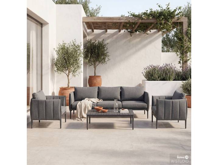 Loungeset Ziva 4-teilig Grau/Dunkelgrau