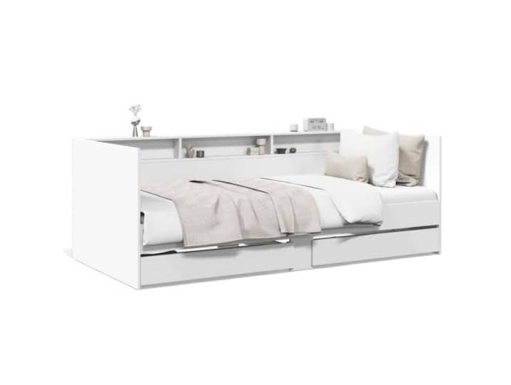 PUGYNBK Schlafsofa mit Schubladen ohne Matratze, Weiß, 90 x 190 cm 2-in-1, Holztechnik, 2 Schubladen mit Rollen, für Wohnzimmer oder Schlafzimmer