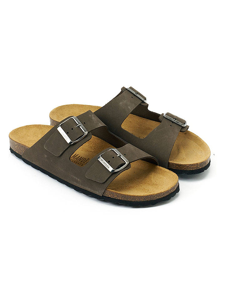 Mandel Leder-Pantoletten "Alberto" in Anthrazit - 44