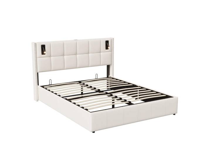 Polsterbett 140x200 cm, Beige, Leselampe, Mode, 140x200 cm, Schlafzimmer, Betten, Polsterbetten