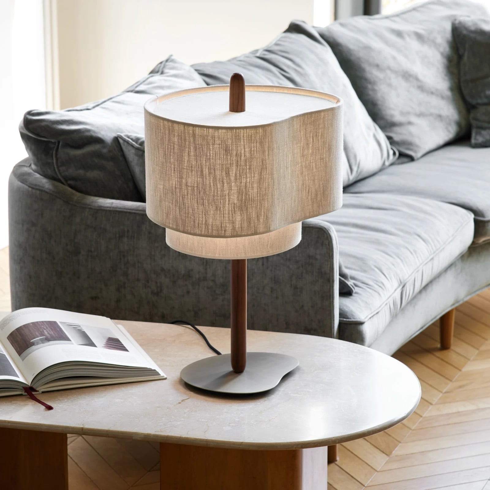 MARKET SET Pebble textiel tafellamp met lampenkap - Crème