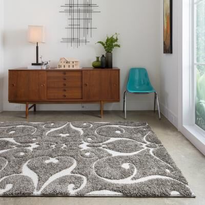 Alexander Home Julian Transitional Scroll Shag Area Rug