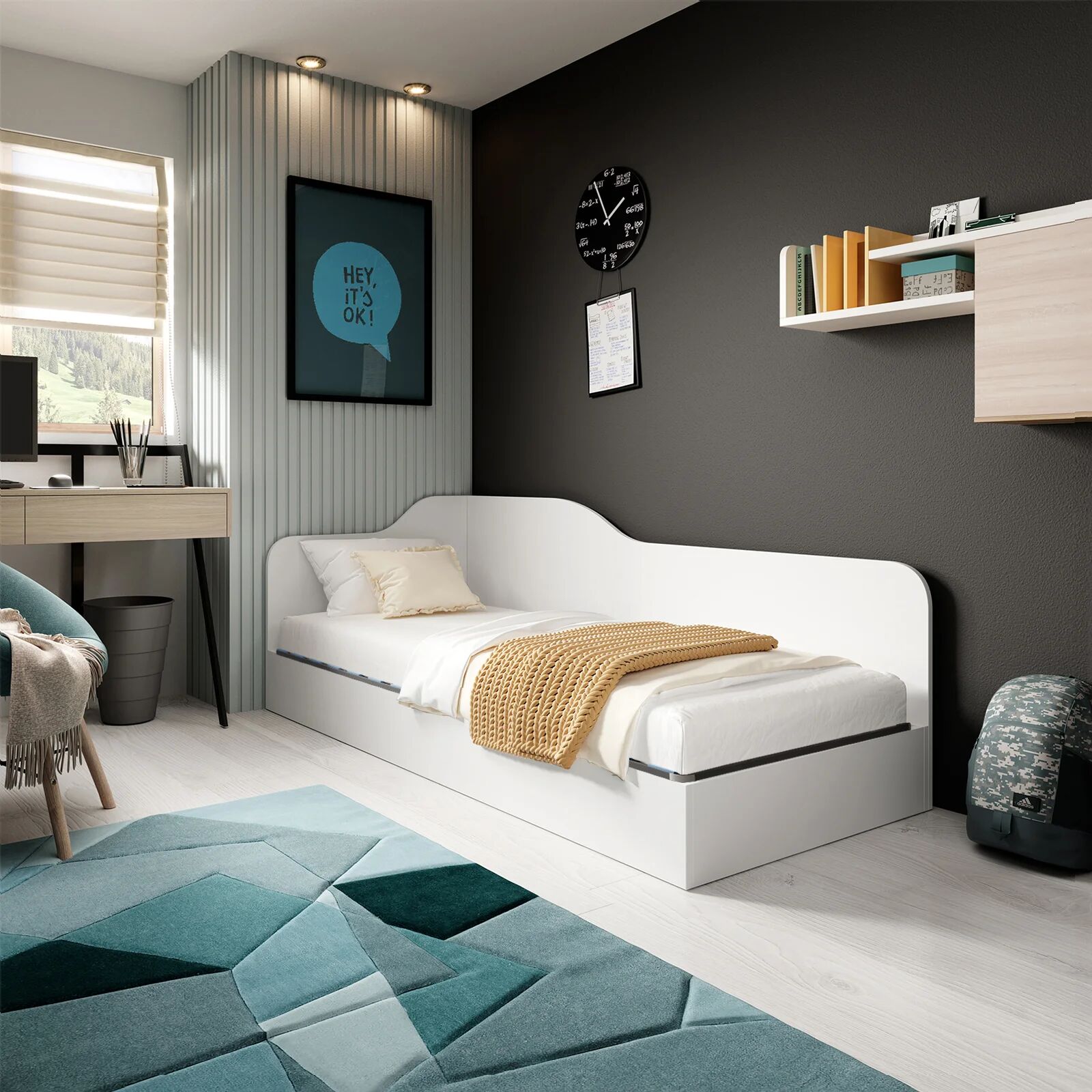 garneroarredamenti Letto singolo contenitore 82x190cm reversibile bianco opaco Alex Gihome®