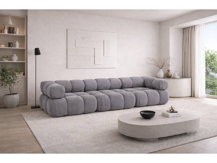 Kaiser Möbel Sofa Modulares 3-Sitzer-Sofa, gerade Couch, Stoff Salvador, Selia, 3-Sitzer, Veloursstoff Salvador, modernes Design,weiche, abgerundete Linien