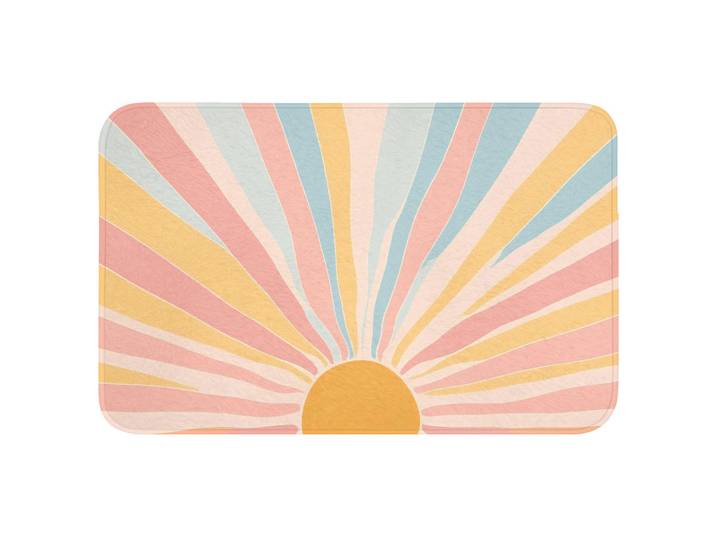 OnlyWow Badematte Illustration - Sonne - Pastellfarben Badvorleger 80x50 cm, Pastellblau, Füllung: Polyurethan (Pur), Rechteckig, 80x50 cm, Heimtextilien, Badtextilien, Badematten