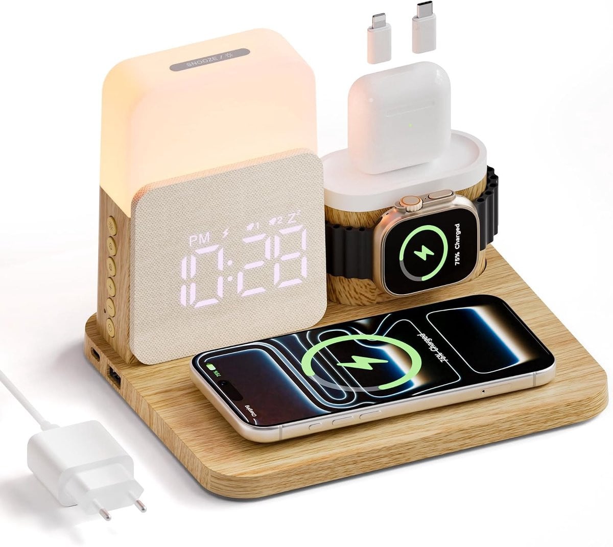 5-in-1 Draadloos Laadstation voor iPhone 11-17 serie met Wekker