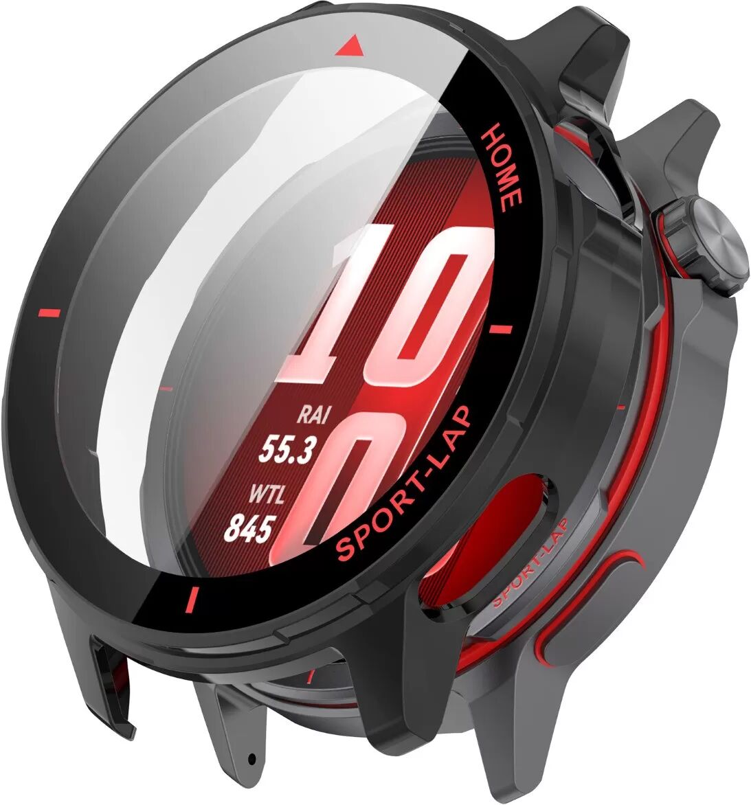 INF PC-Gehäuse mit gehärtetem Glas, integrierter Schutz — Kompatibel mit Huawei Watch GT Runner2, leicht, einfache Montage, Schwarz Rot