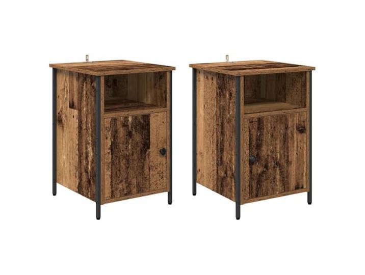 GHVBNMF Nachttisch 2er Set Altholz-Optik 40x42x60 cm Beistelltisch Stilvolle Schlafzimmermöbel im rustikalen Design mit 2 Ablagefächern, robusten Stahlbeinen und hoher Stabilität.