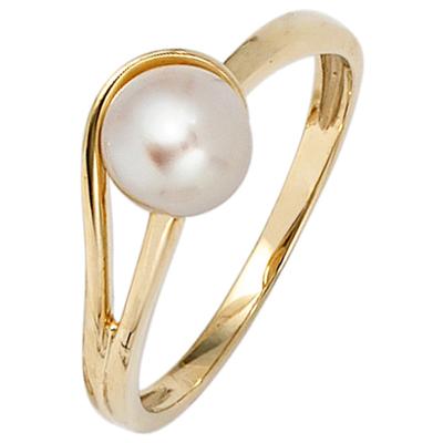 Perlenring JOBO "Ring mit Perle 6,5 mm" Gr. 58, gelb (gelbgold 585), Fingerringe, Damen, 58, Gelbgold 585 Perlen, Gelbgold 585, Perlen, Perlenring, 585 Gold
