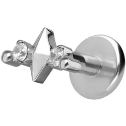 Titan Labret mit Innengewinde RAUTE + 2 KRISTALLE