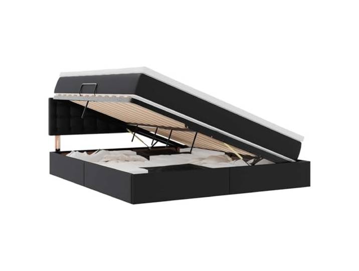 KKgypkn Modernes Kunstlederbett mit Stauraum und Matratze 160x200, LED Schwarz, inklusive Matratze und USB-betriebener RGB-Beleuchtung