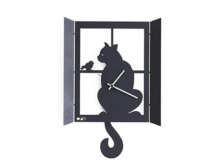 Arti E MESTIERI - Horloge Murale avec Pendule Chat à la fenetre - Noir
